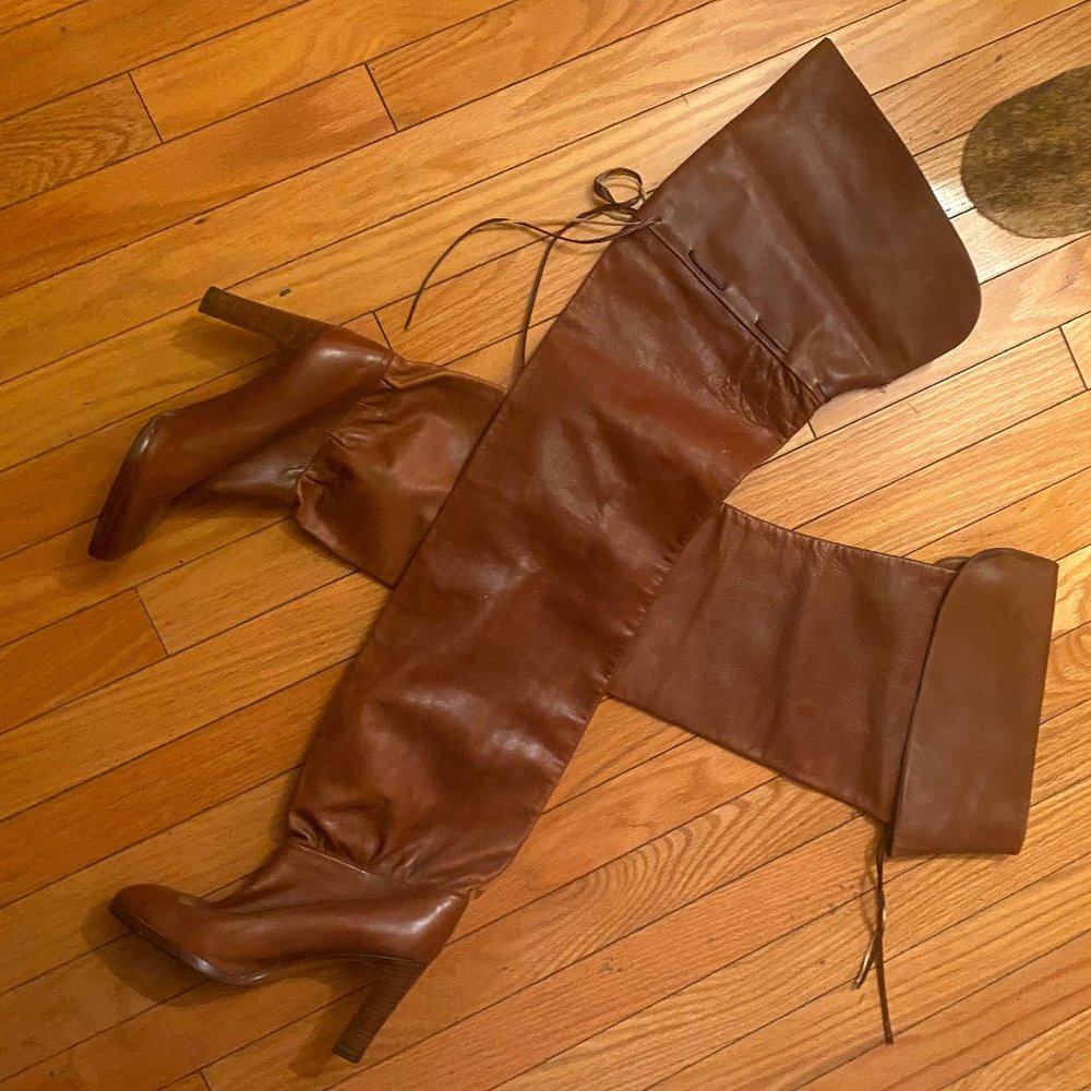 Vintage Brown Leather thigh-high boots